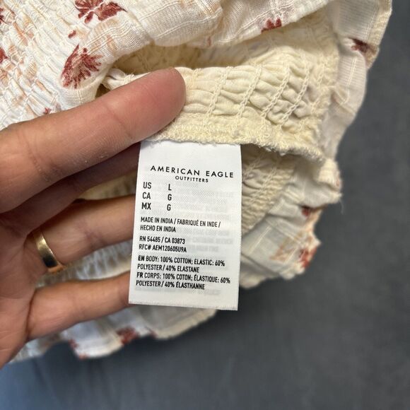 American Eagle Off Shoulder Top Y2K Large Ruffle Sleeve Crop Ruch Floral Boho - Picture 8 of 10